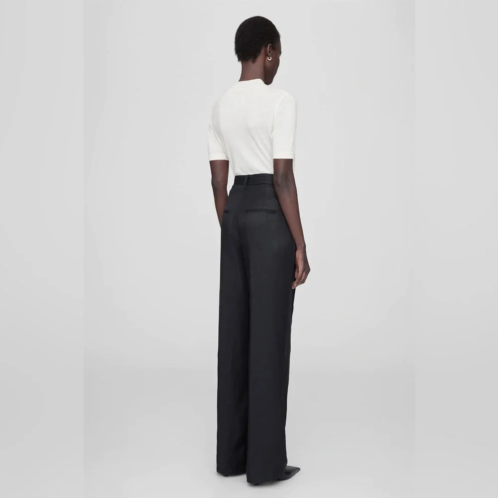 ANINE BING | Carrie Linen Blend Trousers, Black, Size 32 (2) - Picture 2 of 3